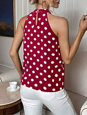 cheap Graphic Tank-Women's T Shirt Tee Top Print Polka Dot Fashion Stylish Classic Sleeveless Halter Neck Regular Tops Casual Daily Going out Black White Wine Navy Blue Summer Spring