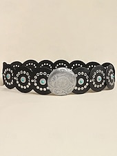 preiswerte Damengürtel-Boho-Gürtel mit runden Conchos für Damen, Western-Taillengürtel aus Kunstleder mit türkisfarbenen Nieten, Vintage-Gürtel mit Concho-Verzierung für Kleider, Festivals, Urlaub, Cowgirl-Look und lässige