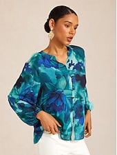 cheap Blouses &amp; Shirts-Abstract Floral Chiffon Crop Top