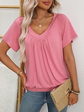  Pentru femei Tricou Tricouri Simplu Elegant Stilat Manșon scurt În V Topuri obișnuite Casual Zilnic Plajă Alb Roz Îmbujorat Bleumarin Trifoi Vară Primăvară