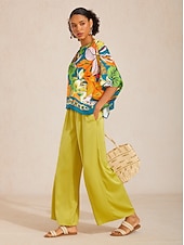 abordables Pantalons-pantalon large jaune en satin soyeux
