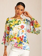 preiswerte Hemden, Tops und Blusen-Chiffon-Lagenoberteil mit Zitrusgarten-Motiv