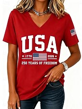 cheap Independence Day Top-American Independence Day Women's T Shirt Print Graphic Letter American Flag Vintage Stylish Classic Short Sleeve V Neck Regular Tops Casual Daily Black Red Green Summer Spring