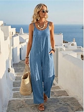  Damen Overall Urlaub Volle Länge Hohe Taille Einfach Tasche Atmungsaktiv Unelastisch Urlaub Formell nicht-gerade weiss Orange Rot Schwarz Militßrgrün Sommer Frühling Lässiger Schnitt