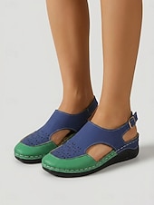 voordelige Sleehaksandalen-Damessandalen met gesloten neus in twee kleuren - comfortabele wedgehakken met uitgesneden details en geperforeerde bloemenaccenten. &amp;Verstelbare enkelgesp, ademende casual sandalen voor dagelijks
