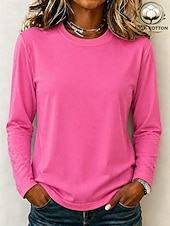  Camisetas de mujer 100% algodón - Camiseta de manga larga de cuello redondo de alta calidad y tejido grueso.