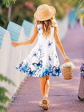 preiswerte 3D Schmetterlingskleid-Kinder Mädchen Kleid Grafik Schmetterling Ärmellos Lässig Party Leistung Lässig Schön Süß Polyester Knielang Shiftkleid Freizeitkleid Sommer Frühling 4-12 Jahre Blau Purpur Grün