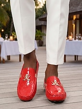 cheap Men-Men's Red Loafers for Resort Evenings - Lightweight Comfort Slip-On Dress Shoes - Elegant Vacation Footwear for Seaside Dinners, Holiday Parties and Smart Casual Evening Wear