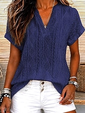  Femmes Chemisier texturé Elegant Tops tricotés texturés Texturé Géométrique Élégant Classique Manche Courte Col en V Hauts Longs Occasionnel Bleu Blanche Jaune Rose Claire bleu marine Été Printemps