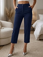 cheap Straight-Leg Pants-Women's Straight Elegant Vintage Stylish Ankle-Length High Waist Solid Color Plain Comfort Micro-elastic Office Vacation Formal Apricot Dark Gray Black White Summer Spring Regular Fit