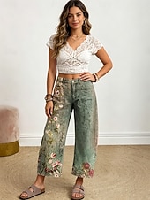  Mujer Perneras anchas pantalones Pantalones Cortos Vacaciones Vintage Casual Hasta el Tobillo Alta cintura Floral Graphic Estampado Confortable Comodidad Transpirabilidad Rígido Diario Exterior Calle