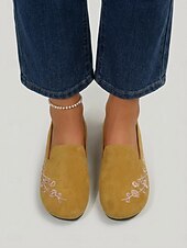 preiswerte Ballerinas für Damen-Gelbe, geblümte Damen-Slipper mit Stickerei – bequeme, lässige Schuhe in weiter Passform, atmungsaktiv und leicht, ideal für den Alltag und zum Spazierengehen. &amp; reisen