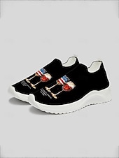  Tênis slip-on feminino com estampa de taça de vinho dos EUA – calçado leve e branco com estampa patriótica, ideal para o Dia da Independência, desfiles e festivais de verão. &roupas casuais de rua