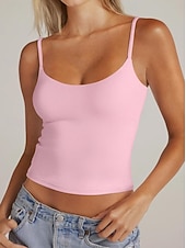 abordables Réservoir Simple-Femmes Débardeur Couleur Unie Élégant Occasionnel Sans manches Bretelles Fines Hauts Réguliers Occasionnel Quotidien Sports Bleu Kaki Noir Blanche Rose Claire Été