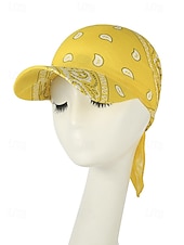 economico Cappelli da donna-Cappello da baseball da donna con bandana, traspirante, in poliestere, con laccetti posteriori, ideale come cappello da sole, con stampa paisley, perfetto per vacanze estive al mare, equitazione,