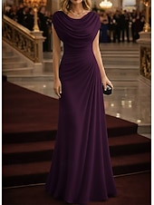 economico Abiti da Sera a Linea A-Linea ad A Tubino Colonna Lunghezza al pavimento Abito da Sera Elegante Floreale Senza Maniche Scollo a Cascata Matrimonio Formale Tasca Tessuto Elasticizzato Tessuto Lurex con Arricciato