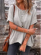 cheap Plain tee-Women's Tee Top Solid Color Vintage Stylish Casual Short Sleeve Boat Neck Regular Tops Daily Going out Vacation Wear Khaki Navy Blue Olive Mint Green Dark Green Summer Spring