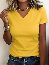 economico T-shirt semplice-T-shirt da donna 100% cotone - maglietta a maniche corte con scollo a V, comoda e di qualità.