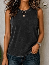 economico T-shirt semplice-softfade™ canotta da donna elegante vintage lavata 100% cotone senza maniche girocollo plissettata blu nero viola chiaro estate primavera