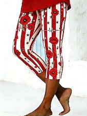  Mulheres Calças Capri chinês Leggings Férias Moda Roupa de rua Comprimento da panturrilha Cintura AltaPantsDia da Independência Americana Floral Gráfico Bandeira americana Imprimir Conforto Macio