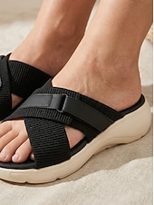 cheap Comfort Sandals-Women's Adjustable Comfort Slide Sandals, Cushioned Platform Sandals with Hook-and-Loop Cross Straps for Daily Walking &amp; Travel