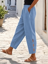 tanie Statki-Damskie Pamuk Karışımı Typu Chino Spodnie codzienne Letnie spodnie Moda Moda miejska Pełna długość Wysoka talia Równina Kieszeń Elastyczny pas Wygodne Miękka Wygodny Nieelastyczny Na zewnątrz Urlop
