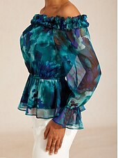 economico camicie, top e camicette-top in chiffon fluente Ocean Bloom Reverie