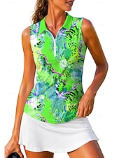 preiswerte Damenbluse-Damen Abstrakt Oberteile Sporthemd Golf-Poloshirt Tennis Shirt Ärmellos Reißverschluss Blumen UPF50+ UV-beständig Hohe Elastizität Feuchtigkeitsableitend Atmungsaktiv Tennis Golfspiel Pickleball