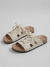 economico Infradito scivolosi-Sandali da donna beige regolabili con lacci – ciabatte a punta aperta con pianta larga e plantare sagomato, scarpe estive casual per piedi piatti &amp;piedi gonfi, comfort per tutto il giorno, viaggio