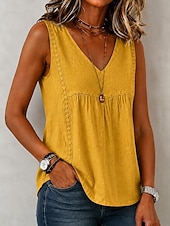  Women's Shirt Solid Color Plain Bohemia Vintage Fashion Sleeveless V Neck Long Tops Casual Blue White Yellow Pink Summer Spring