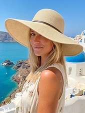 levne Dámské klobouky-Dámský bohémský slaměný klobouk se širokou krempou, skládací letní plážový klobouk s mašlí, sbalitelná sluneční clona na dovolenou, cestování a každodenní nošení
