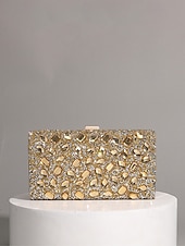 preiswerte Clutches &amp; Taschen für die Abendgarderobe-Luxuriöse Damen-Abendclutch mit Strasssteinen, goldfarbene, kristallverzierte Handtasche mit festem Rahmen und Kettenriemen für formelle Hochzeiten, Cocktailpartys und Galaveranstaltungen