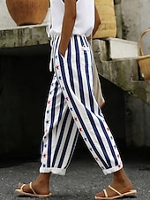  女性用 スラックス カジュアルパンツ 旅行度假风 カジュアル 足首丈 ナチュラルウエストPantsアメリカ独立記念日 グラフィック フラッグ アメリカの国旗 ドローストリング パッチワーク ポケット 快適 履き心地よい 伸縮性なし 日常 ストリート お出かけ ブルー ルビーレッド レッドとブルー 夏 春 ルーズフィット