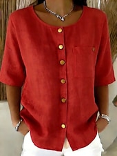 Dames Overhemd Effen Kleur Effen Vintage Stijlvol Halve mouw Lange tops Casual blauw Zwart Geel Lichtgroen Blozend Roze Zomer Lente