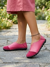 cheap Women's Flats-Women's Rose Pink Flats - Comfort Slip-On Shoes with Faux Suede Toe Cap and Flexible Non-Slip Sole, Casual Walking Shoes for Everyday Wear, Casual Work and Travel