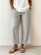 cheap Wide Leg &amp; High Waisted-Women's Wide Leg Trousers Casual Pants Vacation Fashion Streetwear Full Length High Waist Plain Pocket Elastic Waist Comfortable Breathable Inelastic Daily Vacation Street Light Gray Dark Grey Black