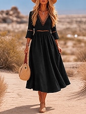  Per donna Abito Midi Abito a trapezio Casual Quotidiano Spiaggia Feste Vestibilità comoda Semplice Manica 3/4 Scollo a V Nero Bianco Giallo Verde Estate Primavera