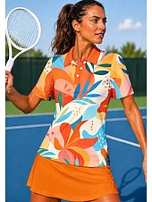 preiswerte Damenbluse-Damen Blumenmuster Sporthemd Golf-Poloshirt Tennis Shirt Tennis-T-Shirt Kurzarm Blumen Knöpfe UPF50+ UV-beständig Hohe Elastizität Feuchtigkeitsableitend Atmungsaktiv Volleyball Tennis Golfspiel
