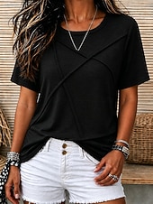 voordelige T-shirts-Dames T-shirt Lapwerk Effen Kleur Effen Vintage Casual Korte mouw Vleermuismouw Ronde hals Normale tops Casual blauw Zwart Blozend Roze Oranje Zomer Lente
