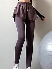 voordelige Yoga leggings en panty's-Dames Fitnessleggings Trainingsbroek Yogabroek 2 in 1 Elastische tailleband Naadloos Sportschooltraining Hardlopen Fitness Broeken Effen Kleur Zwart Paars Groen Sport Sportkleding Hoge Elasticiteit