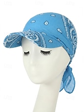 economico Cappelli da donna-Cappello da baseball da donna con bandana, traspirante, in poliestere, con laccetti posteriori, ideale come cappello da sole, con stampa paisley, perfetto per vacanze estive al mare, equitazione,