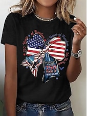 cheap Independence Day Top-American Independence Day Women's T Shirt Print Graphic American Flag Vintage Fashion Casual Short Sleeve Crew Neck Round Neck Regular Tops Casual Daily Weekend Black White Sky Blue Summer Spring