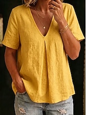  Mujer Camisa Blusa Elegante Bohemia Manga Corta Escote en Pico Tops largos Playa Negro Blanco Azul cielo Morado Dorado Verano Primavera