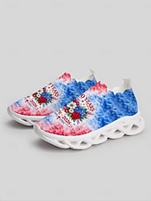  Zapatillas deportivas sin cordones para mujer, de color azul y rosa, con estampado patriótico de EE. UU. – Zapatillas ligeras con estampado floral tie-dye y suela con amortiguación, ideales para el