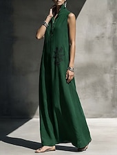 economico Abiti Boho-Per donna Abito maxi Abito Boho Elegante Vacanza Vestibilità regolare Floreale Senza Maniche Collo alla coreana Azzurro cielo Verde Albicocca Primavera