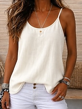  Per donna Gilet in cotone e lino Ricamato Tinta unica Semplice Vintage Senza Maniche Scollo Tondo Top corti Marrone caffè Colore naturale di canapa Blu marino Albicocca Estate Primavera