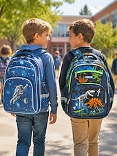 preiswerte Kids &amp; Teen Backpacks-Boys School Backpack with Dinosaur &amp; Astronaut Prints, Large Capacity Multi Pocket Polyester Bookbag, Lightweight Travel Backpack for Elementary School, Camping, Daily Use