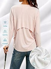 abordables T-shirt uni-Femmes Evacuation de l'humidité Séchage rapide T-shirt Sensation de fraîcheur Élégant Classique manche longue Col ras du cou Hauts Réguliers Occasionnel Quotidien Salle de sport Noir Blanche Rose