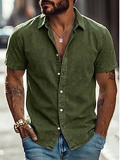 cheap Men's Smart Casual Shirts-Men Shirt Casual Shirt Button Up Shirt 100% Cotton Acid Wash Shirt Acid Wash Shirt Blue Black Pink Navy Blue Purple Short Sleeve Plain Shirt Collar Casual Daily Clothing Apparel Elegant Fashion Casual