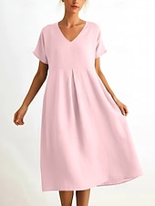 abordables Vestido blanco-Mujer Vestido hasta la Rodilla Vestido de verano Vestido informal Vacaciones Casual Boho Playa Fiesta Cita Holgado Plano Manga Corta Escote en Pico Azul Piscina Negro Rosa Verde Trébol Verano